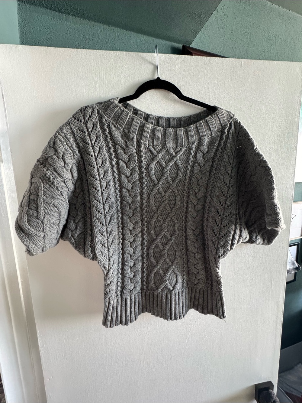 Express Gray Cable-Knit Short Dolman Sweater